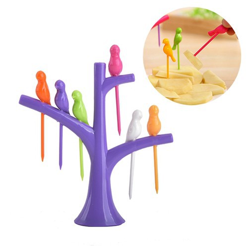 Hộp xiên trái cây, rau câu 7 món hình cây và chim - AS855 - BX1867