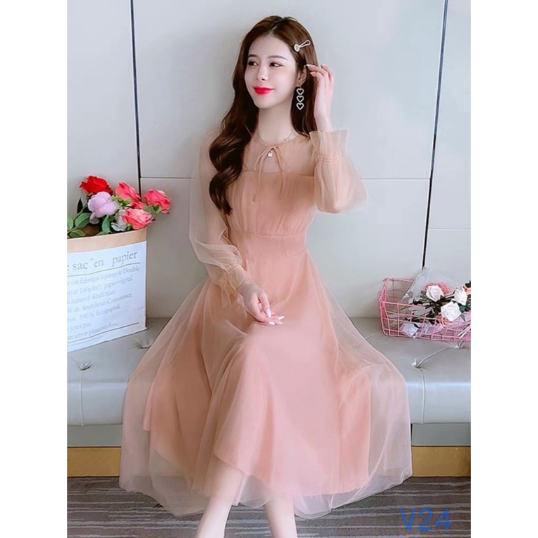 ĐẦM XÒE LƯỚI HỒNG BABY TINH TẾ DỰ TIỆC NHẸ NHÀNG UP HHP FASHION