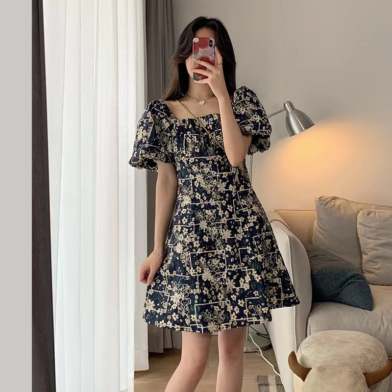 Đầm Cổ Vuông Họa Tiết Hoa Phong Cách Retro Thời Trang Mùa Hè Cho Nữ