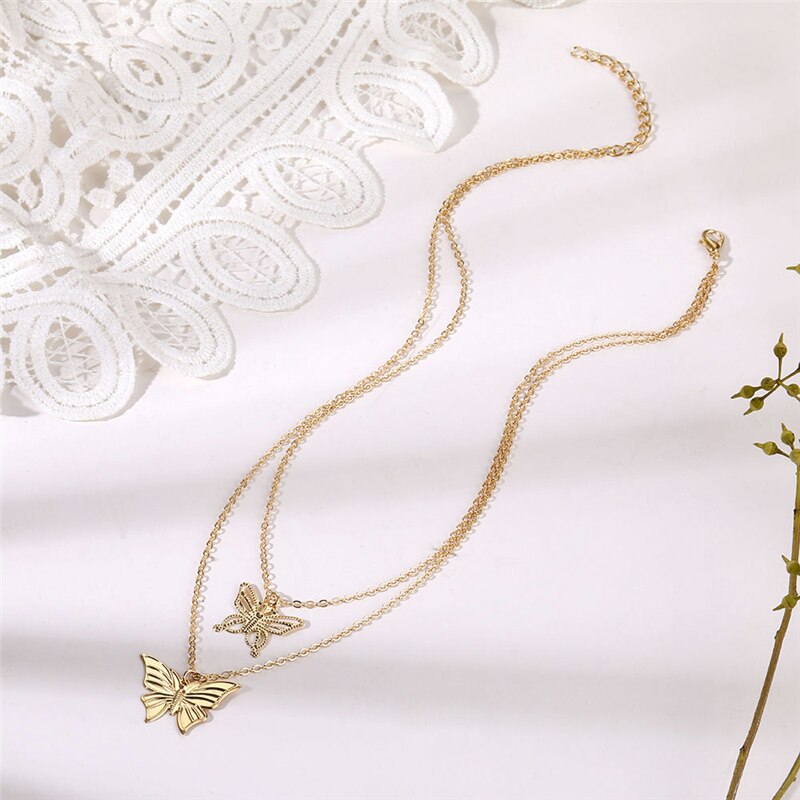 Vòng Cổ Choker Nhiều Lớp Mặt Hình Bướm Thời Trang Cho Nữ