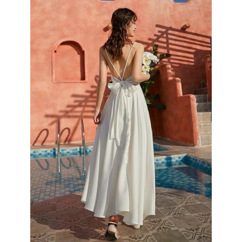 🌸 Đầm maxi trắng hai dây phối nơ lưng | BigBuy360 - bigbuy360.vn