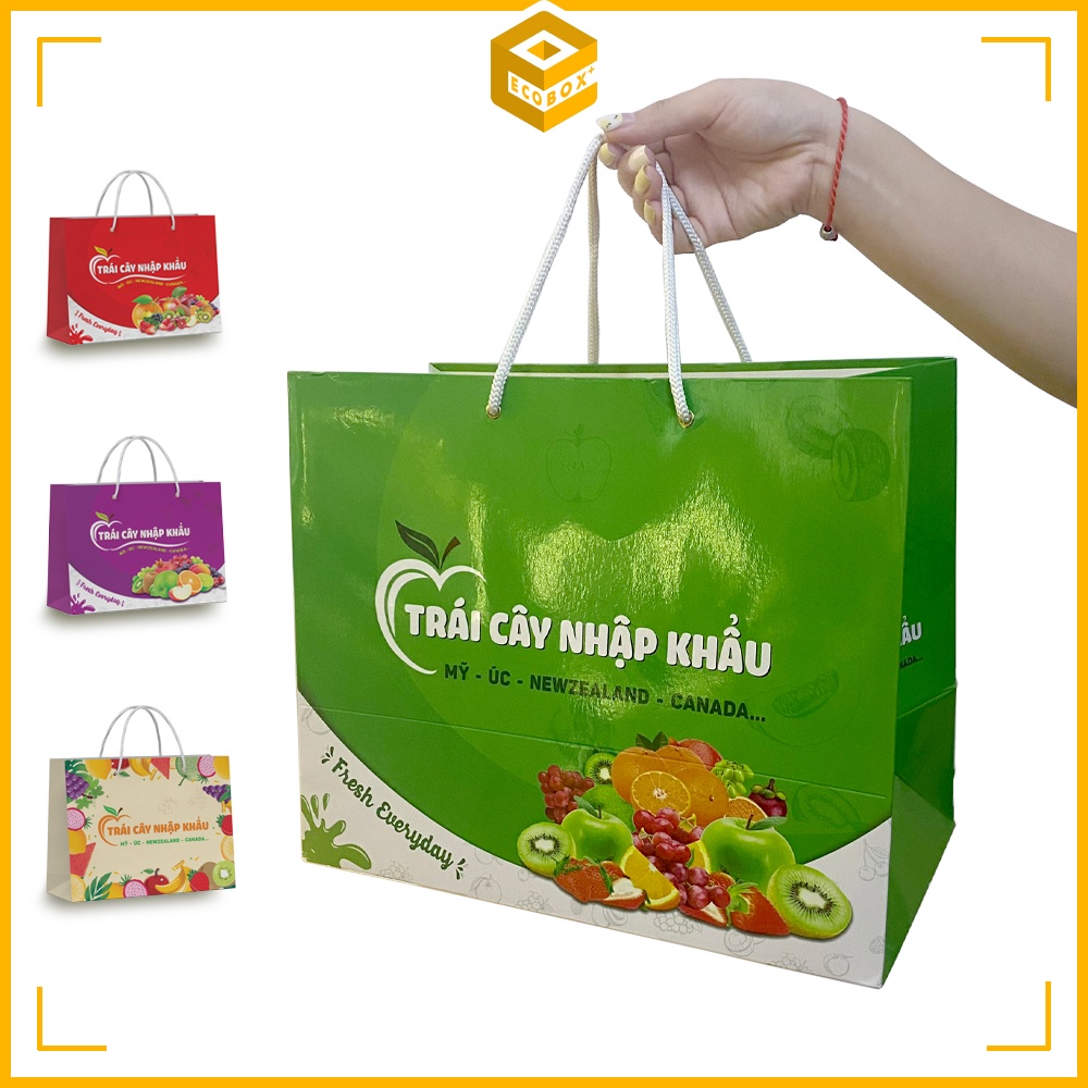 Túi đựng hoa quả, trái cây nhập khẩu làm quà tặng lễ tết, chất liệu giấy I300 cán bóng chống thấm nước, bền, đẹp