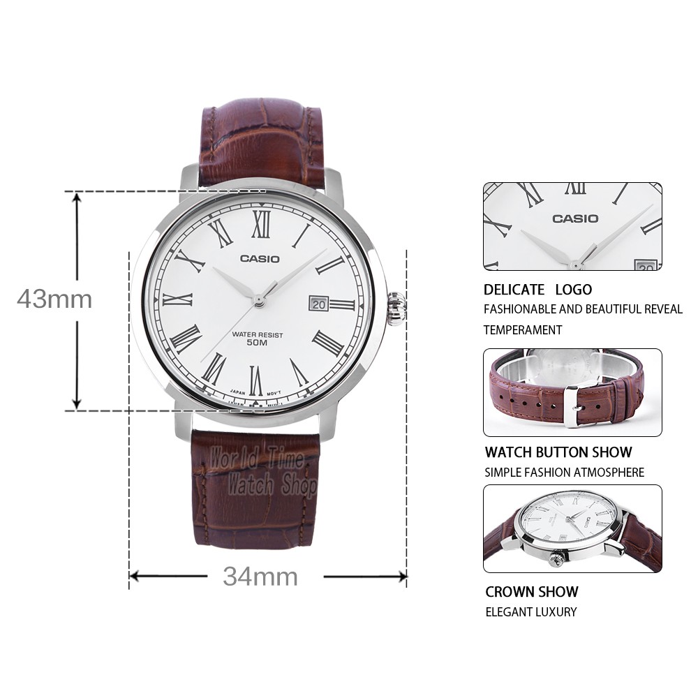 Đồng hồ nam dây da Casio chính hãng Anh Khuê MTP-E149L-7BVDF