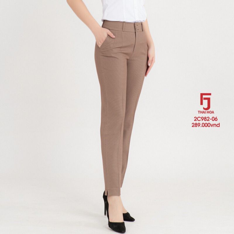 Quần Tây Thái Hòa 9 tấc 2 ly chìm màu nâu vải co giãn 2C-982-06