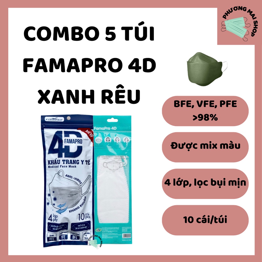 [COMBO 50 CÁI] Khẩu trang y tế cao cấp kháng khuẩn 4 lớp Famapro 4D