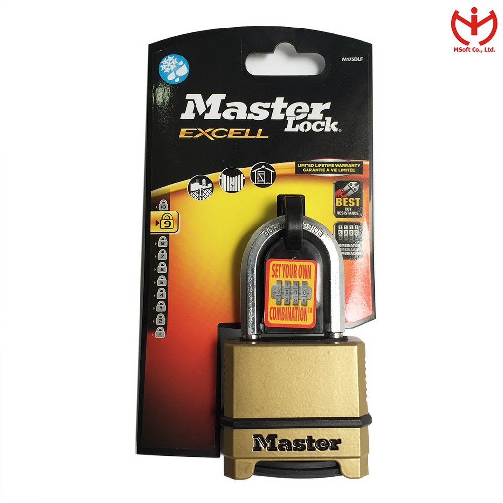 [Hỏa tốc HCM] Ổ khóa số Master Lock M175 DLF thân đồng càng dài - MSOFT