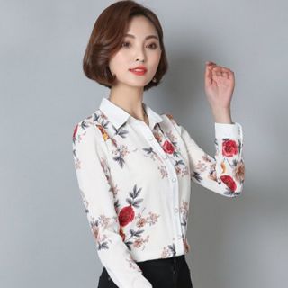 Áo sơ mi nữ họa tiết hoa hồng