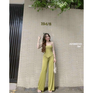Set dập ly áo 2 dây+ quần ống rộng!