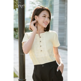 Sono - Áo sơ mi kiểu linen phối ren ngực