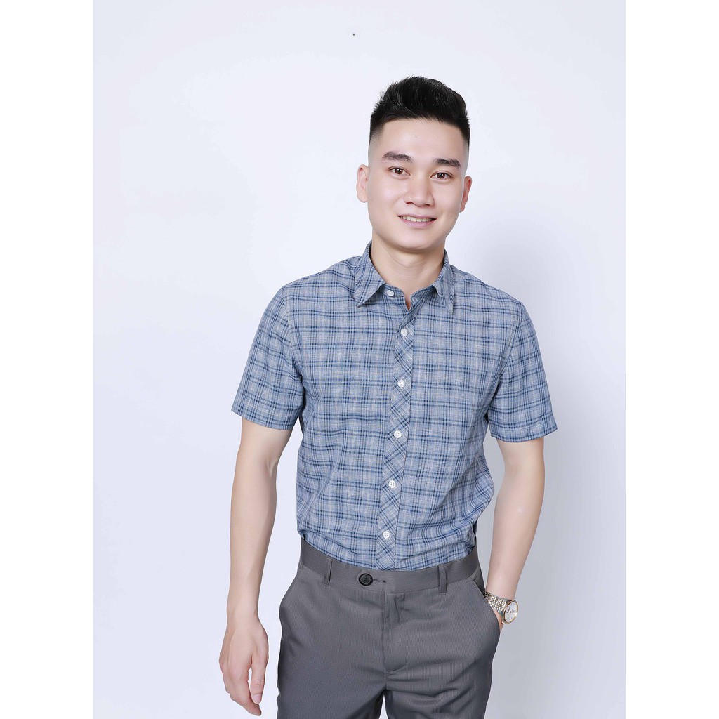 Áo sơ mi ngắn kẻ xanh M215 - NAM TNG