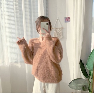 (H131) Áo Len Mỏng Lông Thỏ Cổ V Phong Cách Hàn Quốc ❤️