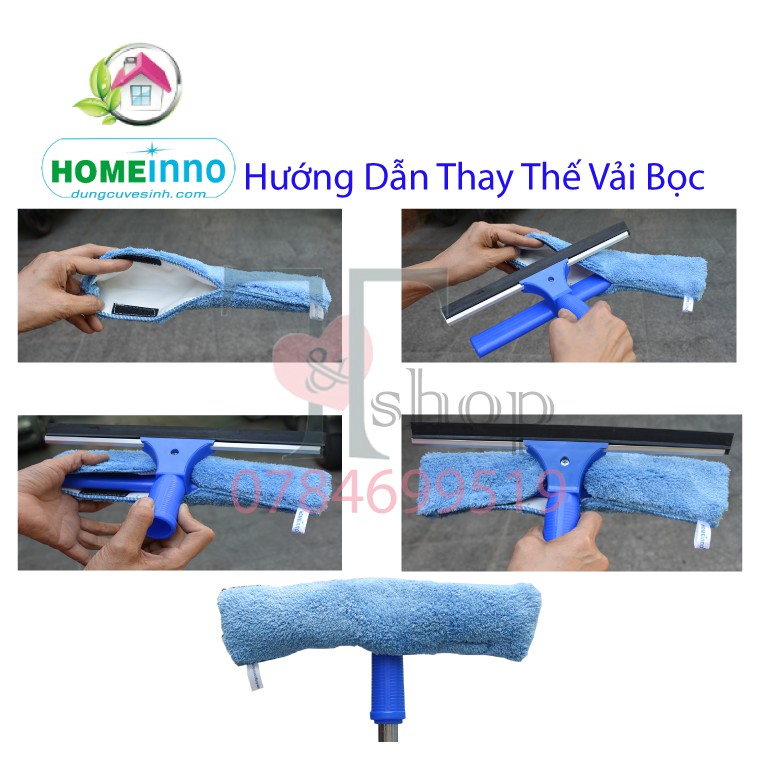 Bộ Cây Lau Kiếng, Gạt Lau Kính 2 Trong 1 Homeinno Cán Dài 60cm