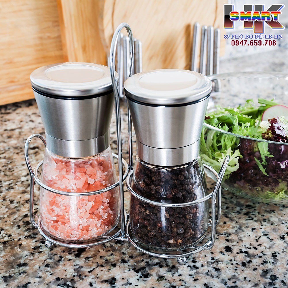 Dụng Cụ Xay Tiêu Thủy Tinh Cầm Tay Nắp Inox Cao Cấp - Hàng Lỗi Móp Nắp Thanh Lý Giá Rẻ