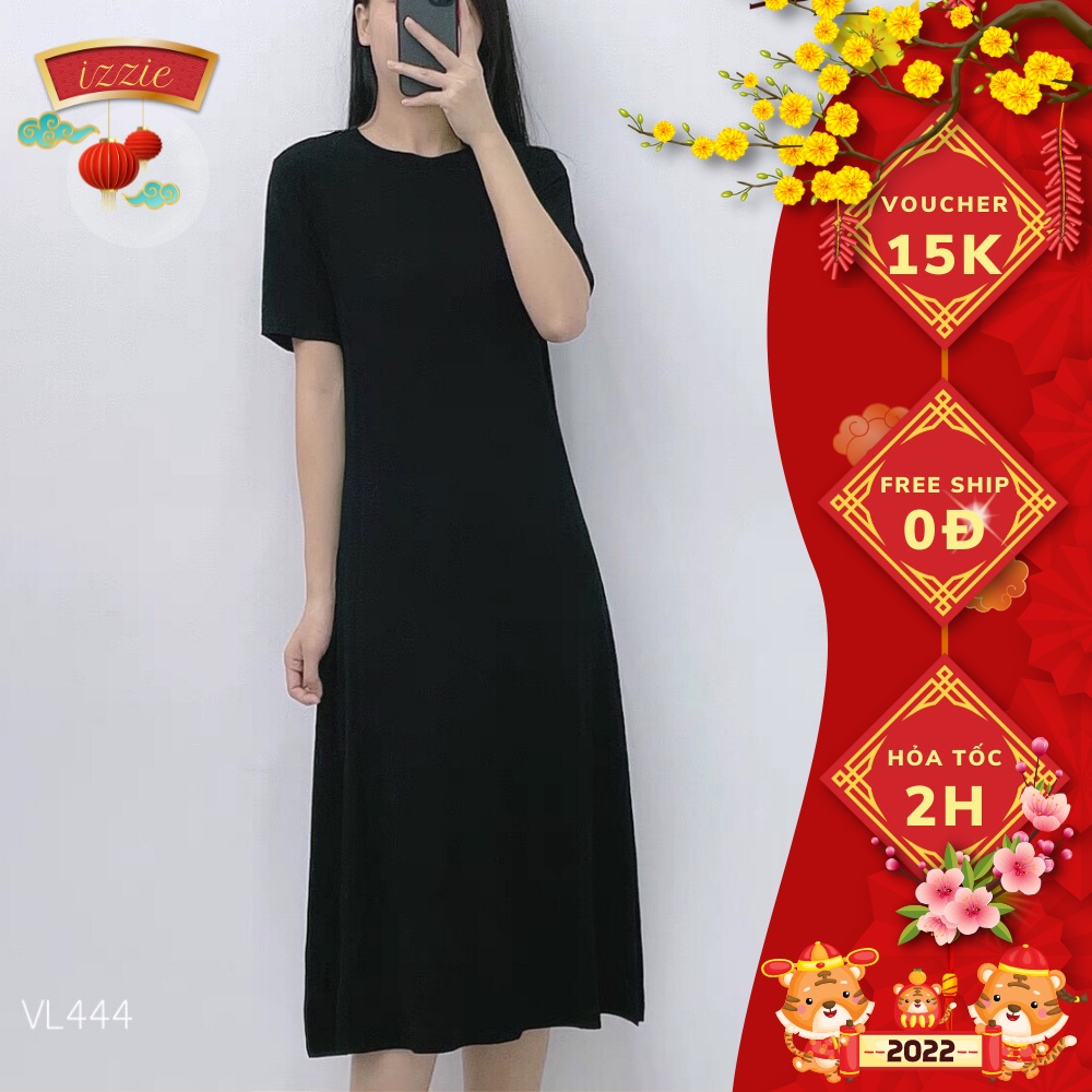 Váy liền thân Izzie HQ VL444 form co giãn dễ mặc, chất gân tăm knit mỏng mịn tôn dáng
