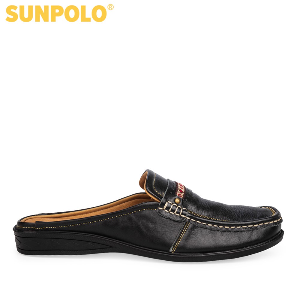 Giày sục dép nam Da bò cao cấp SUNPOLO đi làm công sở, đi chơi Màu Đen - SPO002