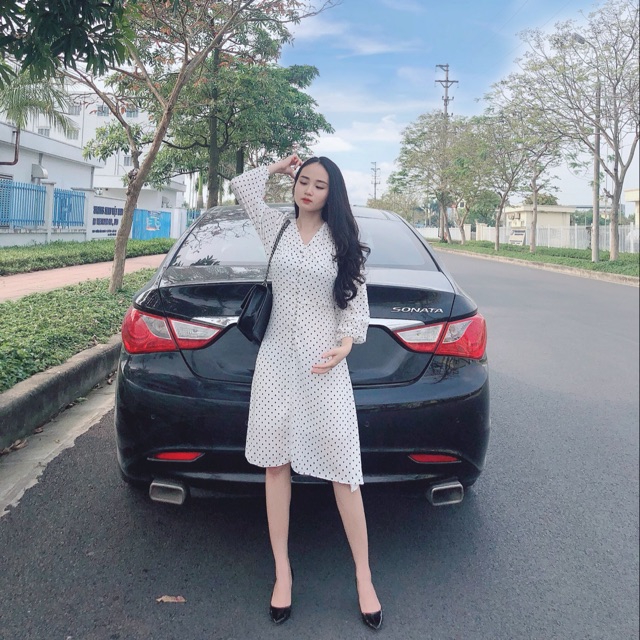 váy voan chấm bi 2 lớp