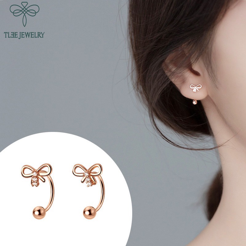 Khuyên tai bạc nữ TLEE nơ dáng cong chốt vặn nữ tính TleeJewelry B0103