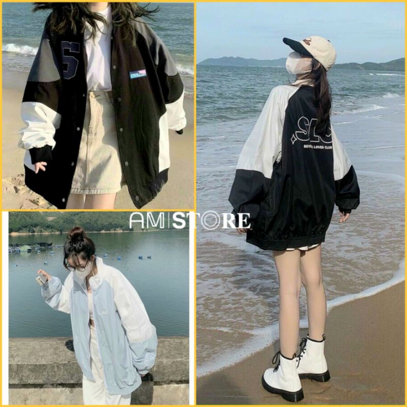 áo khoác bomber unisex phối màu Áo khoác form rộng số 5, SLC