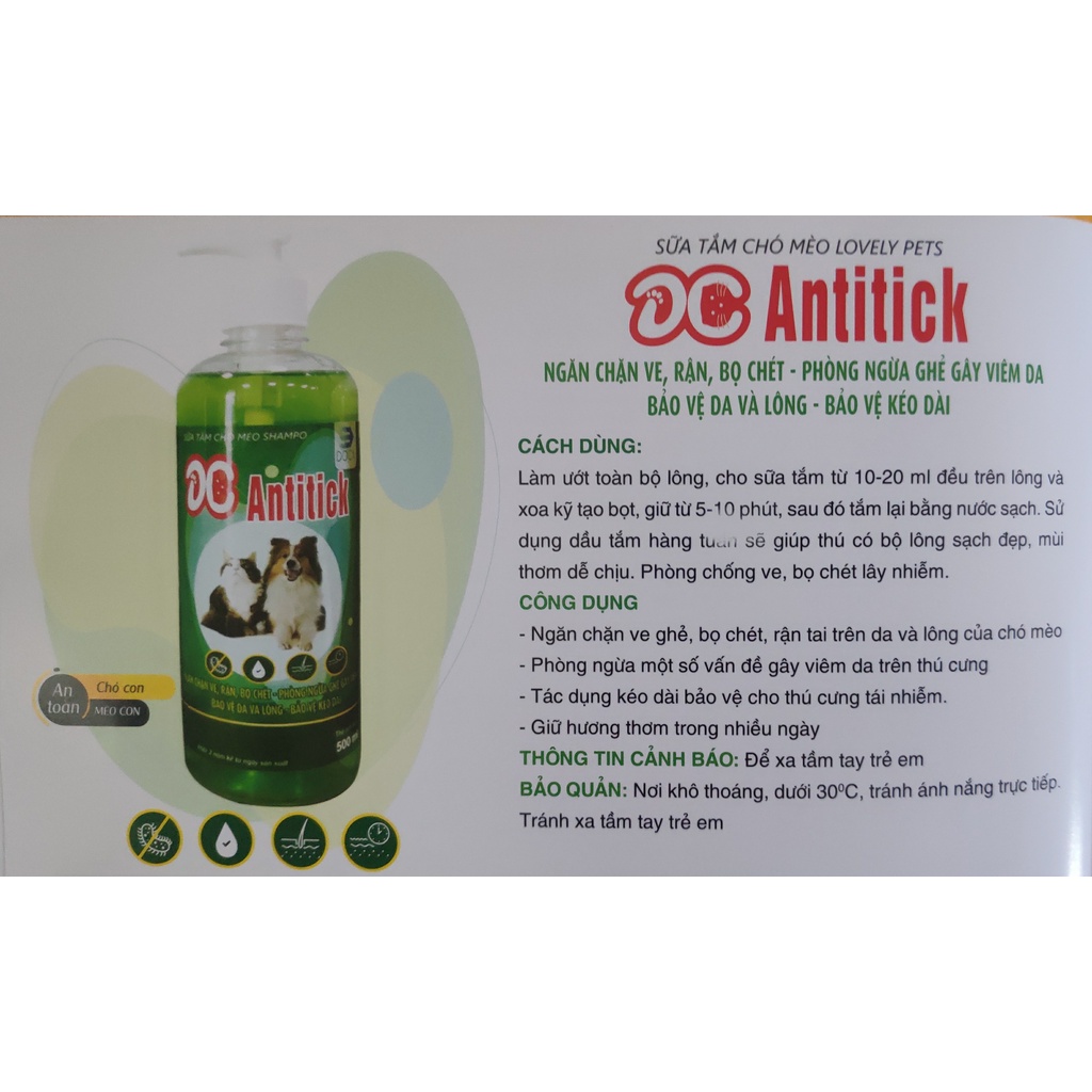 Sữa tắm loại bỏ ve rận ghẻ bọ chét hiệu quả trên chó mèo - DC Antitick 500ml