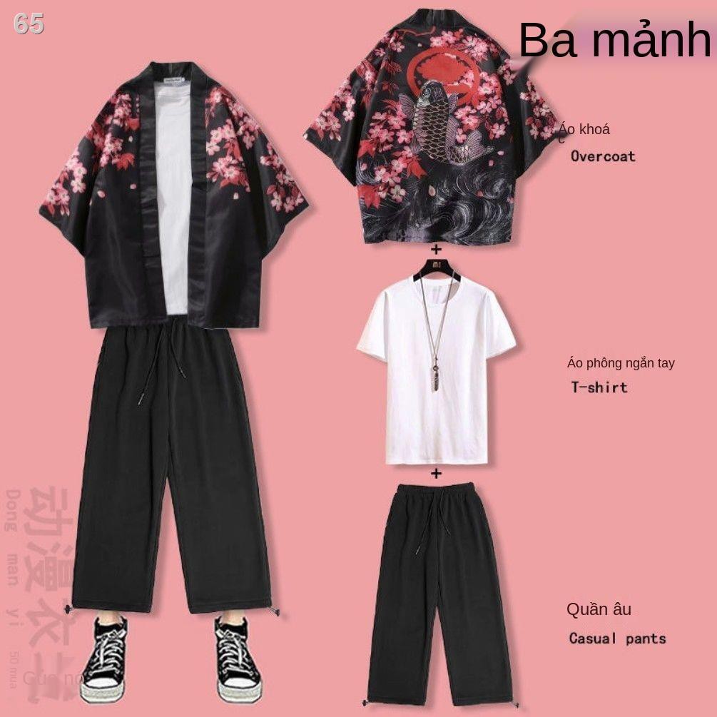 Phong cách Trung Quốc Suit Hanfu nam giới mùa xuân và hè áo khoác len chống nắng, quần cắt ngắn tay, một bộ rất c