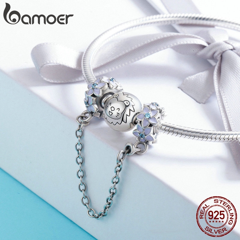 Mặt charm Bamoer hình hoa cúc xinh xắn phối dây mắt xích Bạc 925 trang trí vòng tay