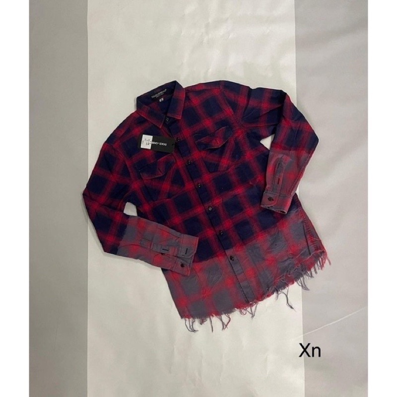 Sơ mi nam kẻ sọc màu pha loang gấu rách cực đỉnh