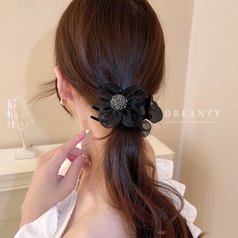 Kẹp Tóc Hình Nơ Lưới Đính Kim Cương Nhân Tạo Thời Trang Hàn Quốc