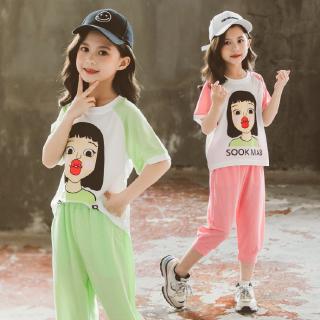 New Cotton Big Face Sister Children's Wear Girl Set Costume Girl T-shirt Blouses Pants Suit Kids Suit Baby Clothing Kids Fashion Girls Clothes
