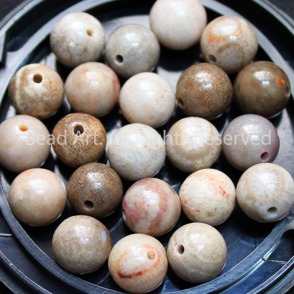 8MM San Hô Hoá Thạch Loại A 8MM, Dạng Tròn, Tông Xám, Phối Vòng Tay Phong Thuỷ, Chuỗi Hạt S50 - Bead Art