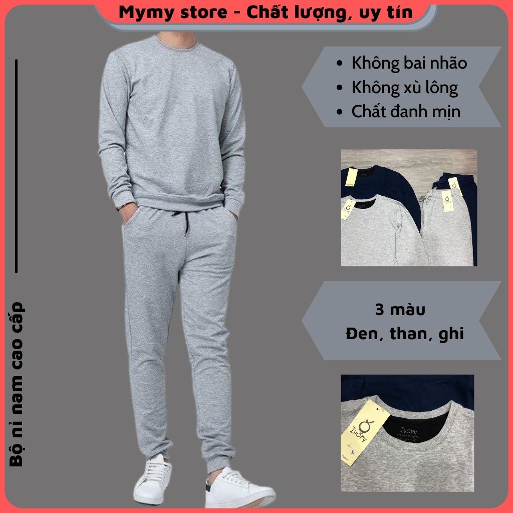 Bộ nỉ nam cao cấp Ivory, bộ thu đông nam trơn 3 màu chất nỉ da cá mịn đẹp không bai xù hàng công ty xịn đẹp