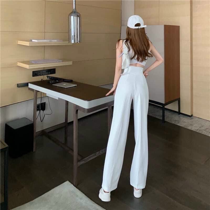 Quần ống rộng lưng cao khuy trước khoá thẳng siêu hách dáng
