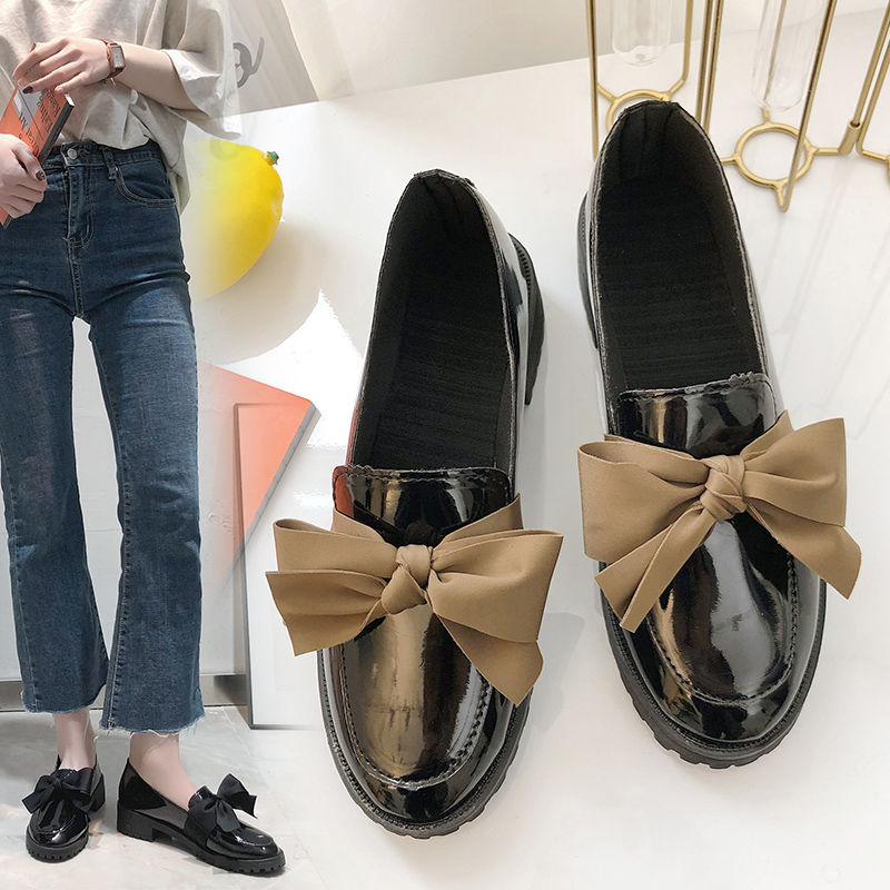 British Korean version Giày Búp Bê Đế Bằng Mũi Tròn Màu Trơn Phong Cách Hàn Quốc Cá Tính Cho Nữ