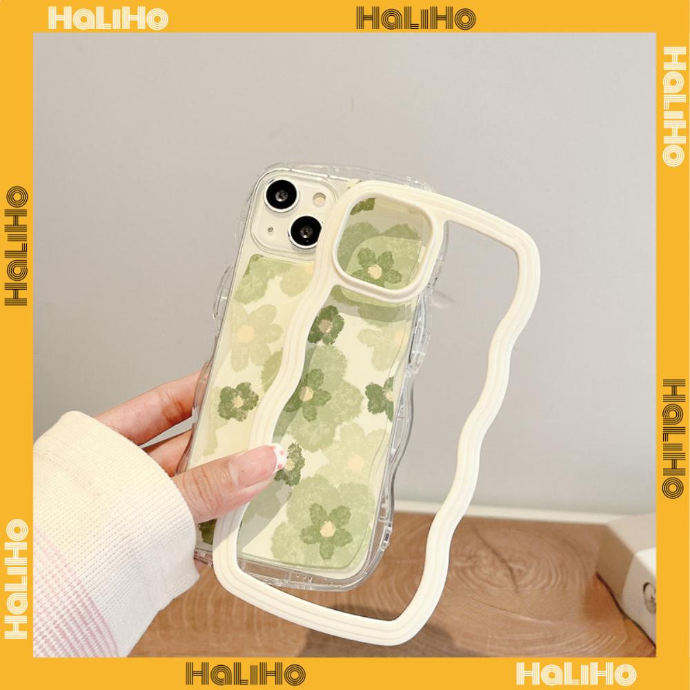 iPhone Case Candy Color Wave 2-in-1 Silicone Soft Case Airbag Shockproof Protection Camera Green Flowers Compatible For iPhone 11 Pro Max 13 Pro Max 12 Pro Max 7Plus xr XS Max