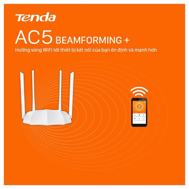 Cục phát wifi xuyên tường Tenda 4 râu AC5v3 AC1200 - 2 băng tầng 5ghz mẫu mới