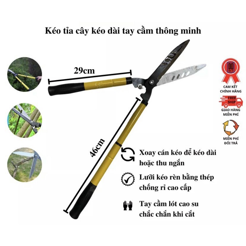 Kéo cắt tỉa hàng rào, cây cảnh tăng giảm chiều dài