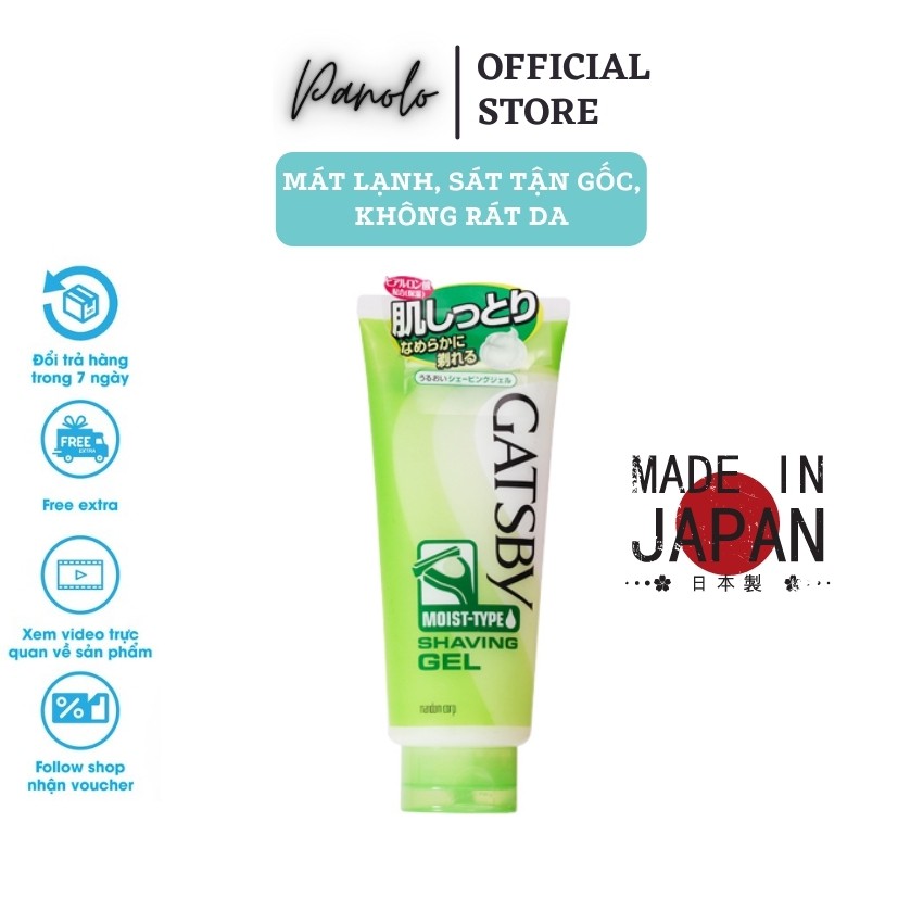 Gel cạo lông vùng kín, Cạo lông cơ thể Gatsby Shaving Gel Moist Type 205g, Mát lạnh, sạch tận chân lông, không rát da