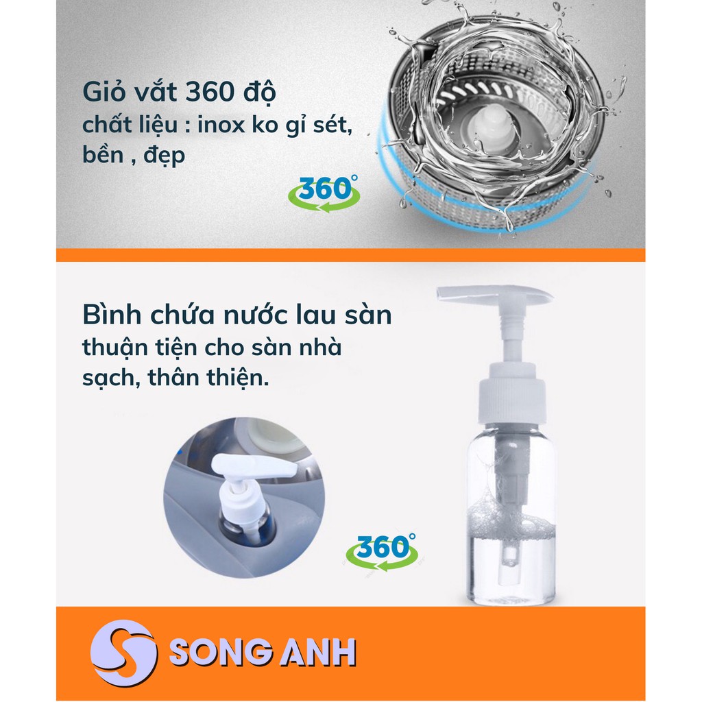 Bộ chổi lau nhà 360 độ thông minh hàng Việt Nam loại 1 Tặng kèm móc treo chổi