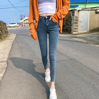 Quần jeans dài 9 tấc dáng ôm lưng cao đơn giản cho nữ