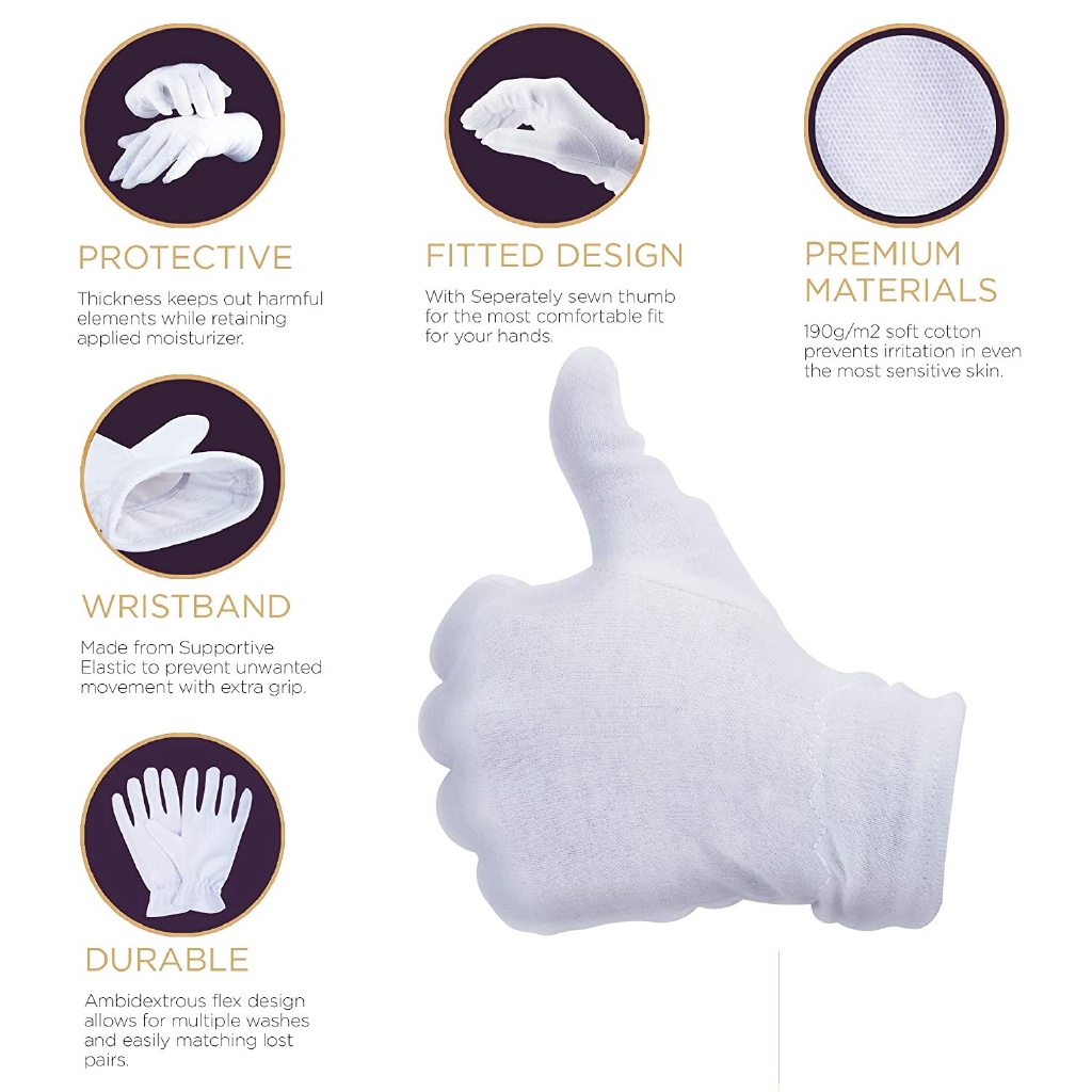 Găng Tay Cotton Trắng Mềm Mại Thoải Mái Thoáng Khí Đa Ứng Dụng Cho Nam Nữ