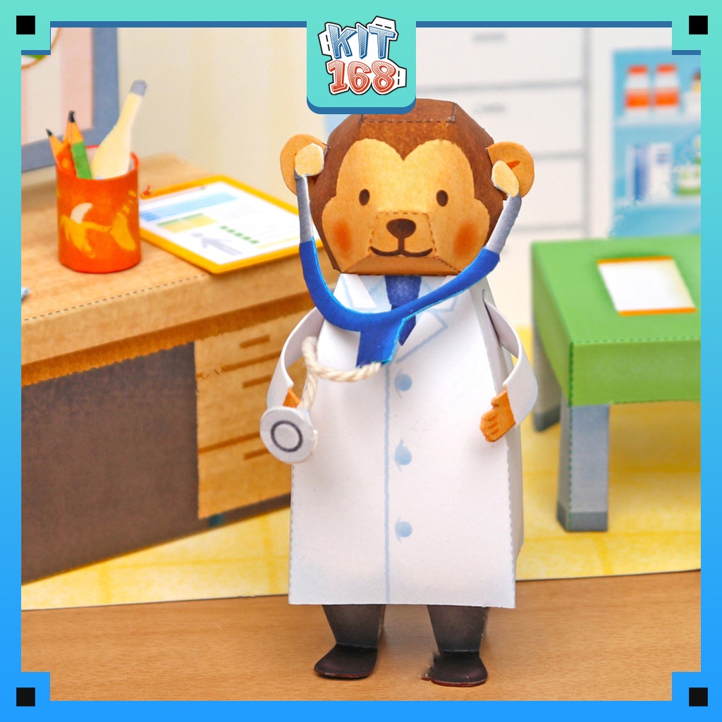 Mô hình giấy động vật Phòng khám của Khỉ con