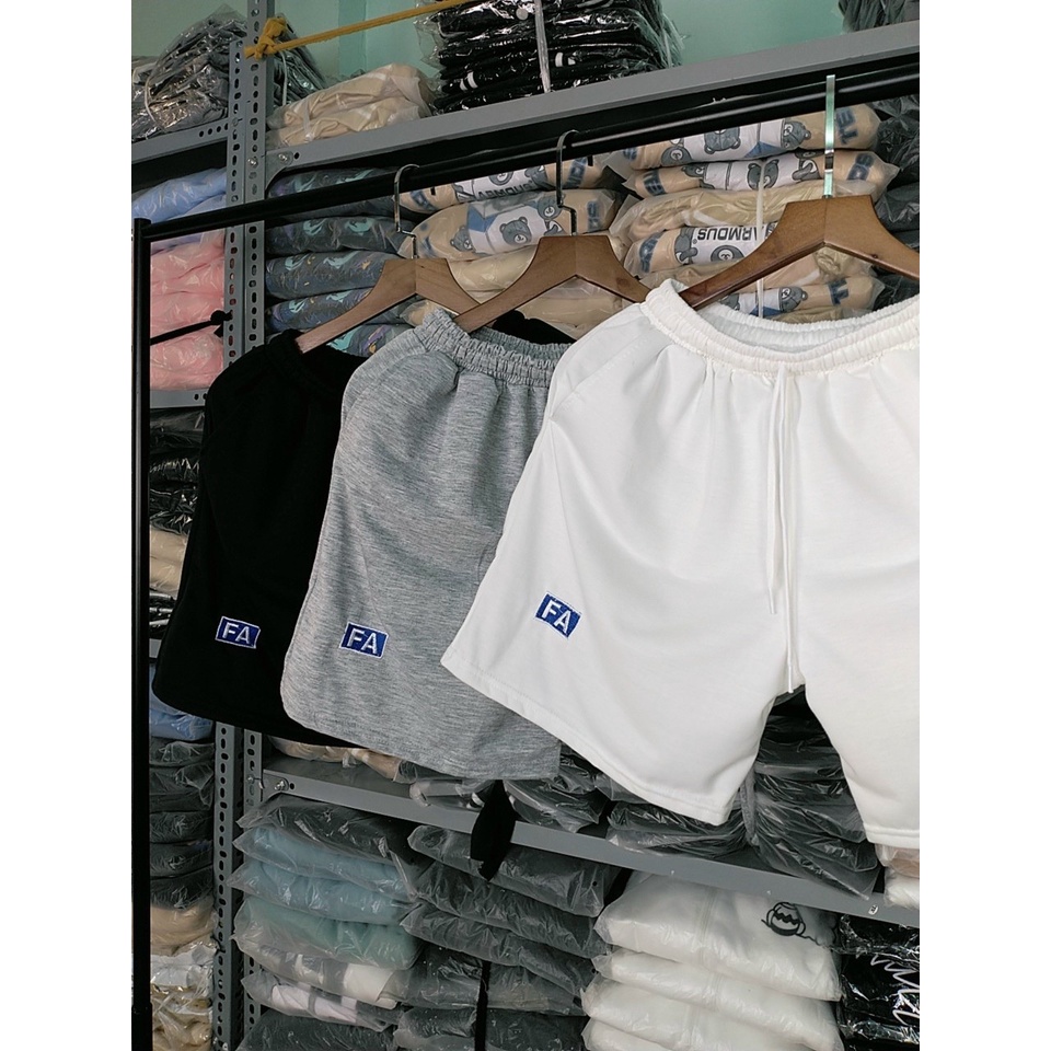 Quần Short Nữ Thêu FA Thun Cotton Da Cá Cạp Chun Unisex Thể Thao Ống Rộng Bigsize Kiểu Ngắn Ulzzang NUPAKACHI