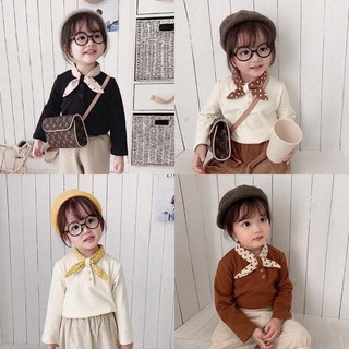 Áo dài tay phối cổ nơ chấm bi, chất cotton len cho bé V65, quần áo cho bé Namkidshop