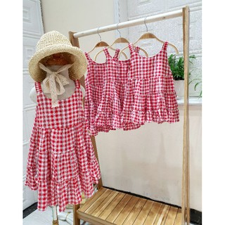 Váy 2 dây kẻ caro chất liệu lụa lanh cực mát