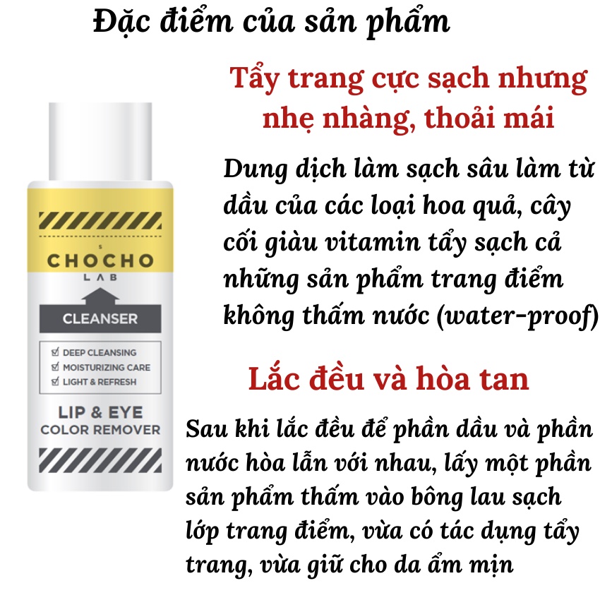 Nước Tẩy Trang Mắt Môi Chochoslab Lip &amp; Eye Color Remove Cleanser 150ml - KOBE YOUNG