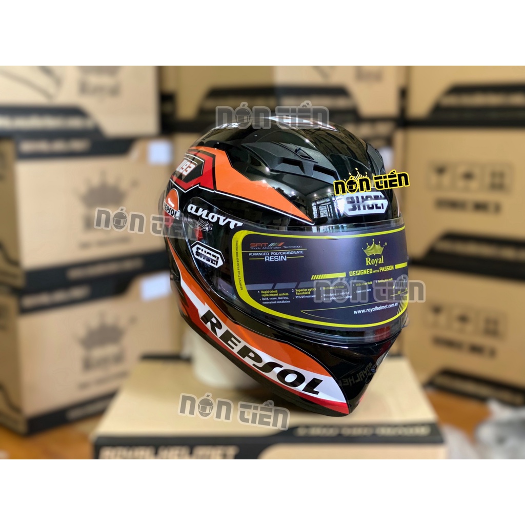 Mũ Full Face 2 Kính Royal M266 bản tem REPSOL MM93 cực đẹp, MUA 1 mũ  TẶNG 1 quà , Bảo hành 12 tháng