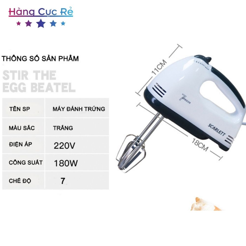 Máy đánh trứng cầm tay mini 7 tốc độ công suất 180W, trộn bột đánh kem Scarlett - Shop Hàng Cực Rẻ