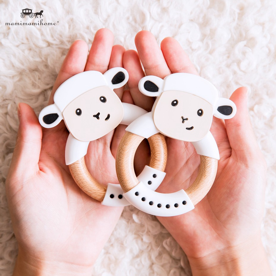 1 cái cho bé BPA Dây buộc silicone miễn phí An toàn Đồ chơi bằng gỗ Di động Xe nôi Vòng treo nôi DIY Móc Rattle Soother Vòng đeo tay Hình dạng con cừu Nuring Teether Set Sản phẩm cho Bé