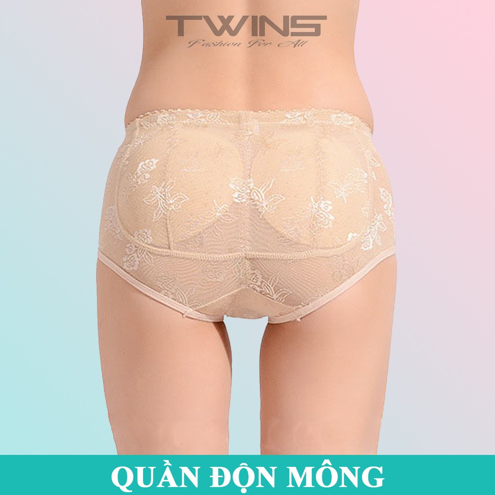 Quần lót nâng độn mông nữ tự nhiên ren cao cấp định hình thông hơi cạp thấp mút tháo rời size 45-60kg