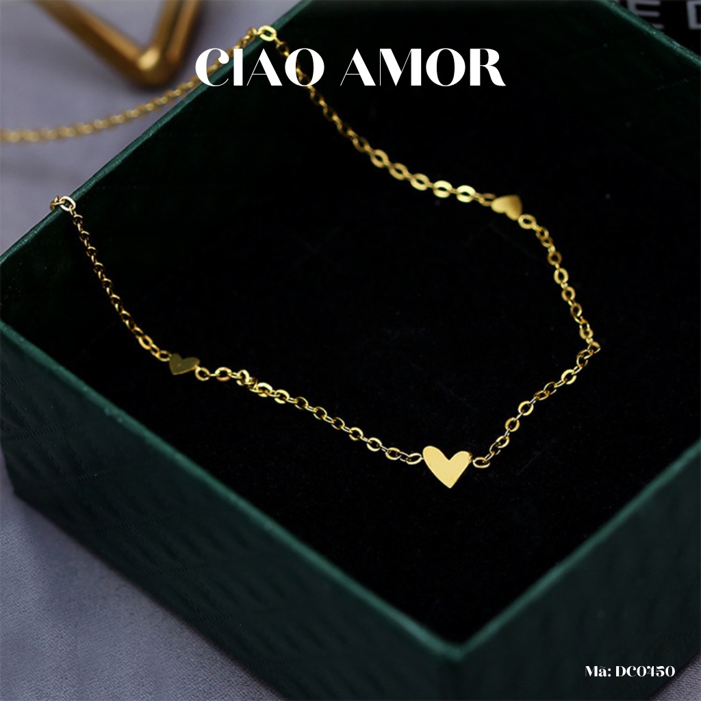 Dây chuyền nữ, Vòng cổ nữ xinh xắn đơn giản 3 trái tim nhỏ basic Trang sức Ciao Amor - DC0450