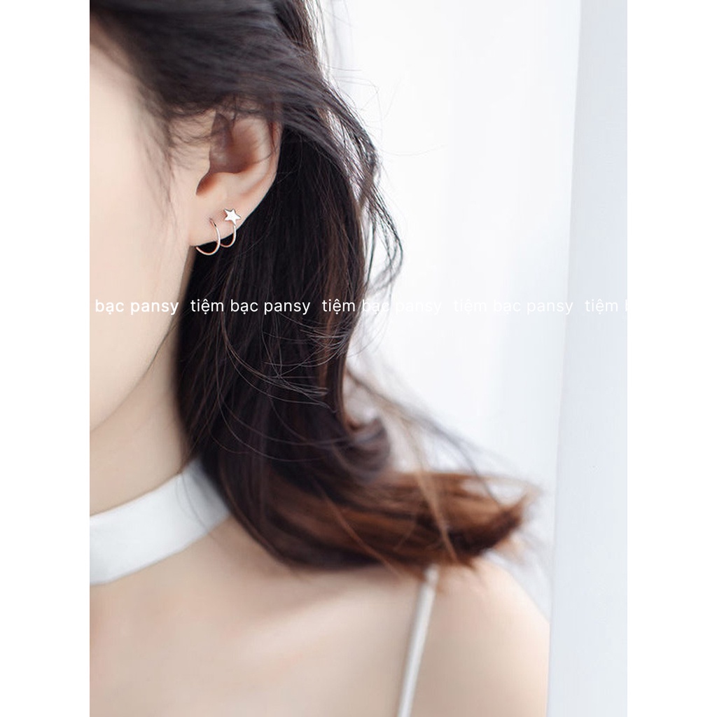 Khuyên tai nữ bạc PANSY hình ngôi sao xoắn vòng nạm đá - Bông tai xoắn bạc ta cao cấp